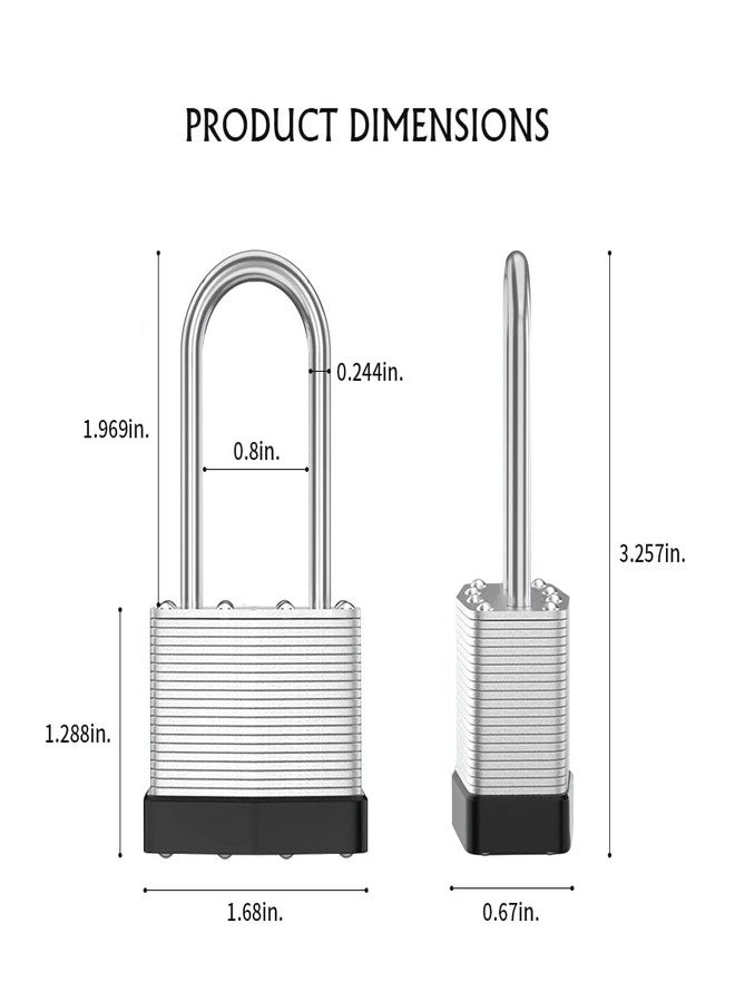 CINCINNO قفل سينسينو المصنوع من الفولاذ المصفح مع مفتاح، عبوة من 6 أقفال متشابهة المفاتيح مع قيد طويل - Image 2