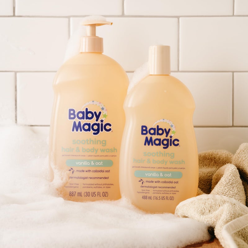 Baby Magic غسول شعر وجسم مهدئ للأطفال، فانيليا وشوفان، 30 أونصة سائلة - Image 4