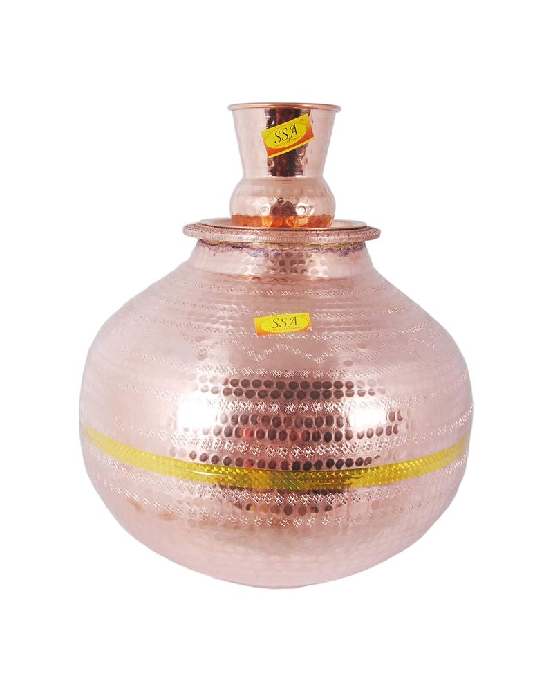 SHIV SHAKTI ARTS SHIV SHAKTI ARTS Pure Copper Matka Hammered Design Water Dispenser Container Pot with 1 Matka Glass Tumbler 15 litres Brown Set of 2 Pieces  - Image 2
