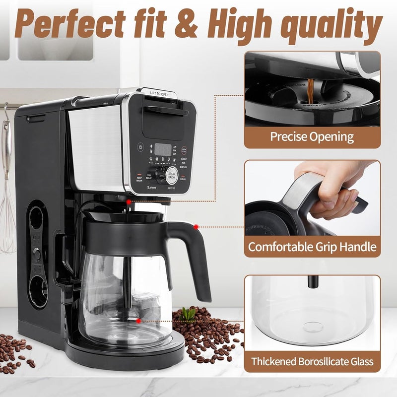 JYNTU 12 Cup Coffee Pot Replacement for Ninja Coffee Maker CFP101 CFP201 CFP301 CFN601 CFP250A CFP300 CFP307, Glass Carafe Replacement with Brew-Through Lid, Ninja Coffee Pot Replacement with Sturdy Handle - Image 4
