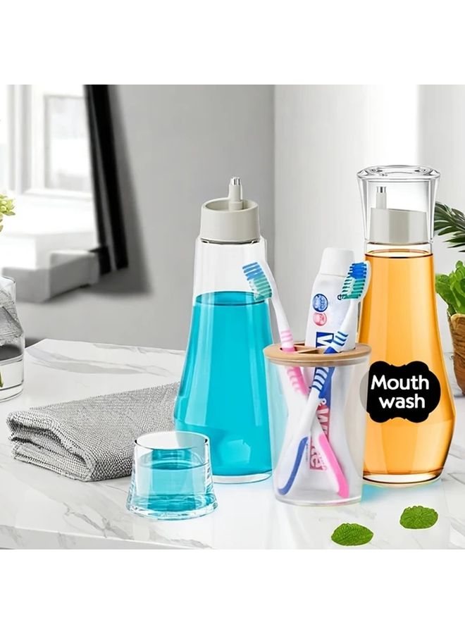 Clear Refillable Glass Mouthwash Dispenser with Lid 260ml Bathroom Countertop Container - Image 4