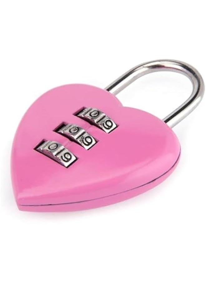 Generic Pink Love Heart Shape Combination Padlock for Girls Women, Mini 3-Digit Password Resettable Code Locker Lock for School Pink 1Pc/Set  - Image 1