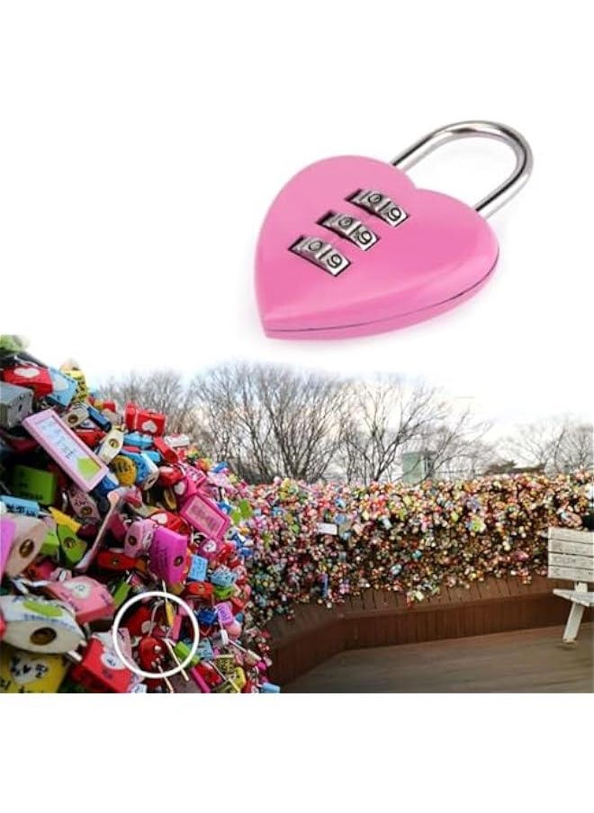 Generic Pink Love Heart Shape Combination Padlock for Girls Women, Mini 3-Digit Password Resettable Code Locker Lock for School Pink 1Pc/Set  - Image 3