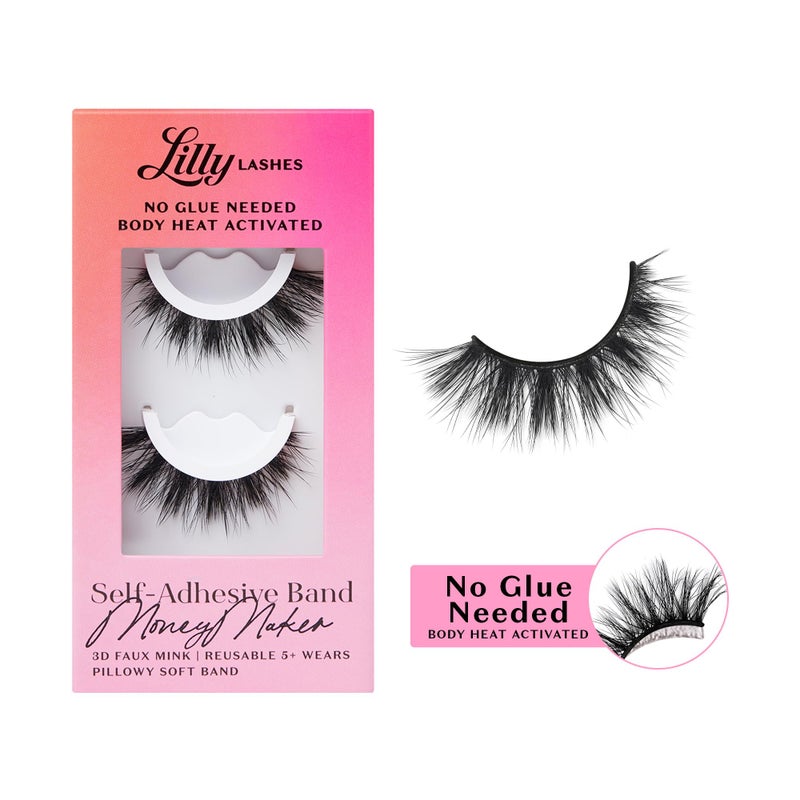 Lilly Lashes 3D Self Adhesive Eyelashes, No Lash Glue Needed, Body Heat Activated Press on Lashes, Reusable Self Adhesive Eyelashes Up to 5x, Easy to Apply & Remove (MoneyMaker) - Image 1