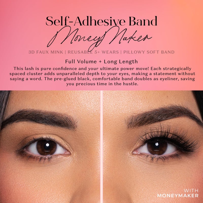 Lilly Lashes 3D Self Adhesive Eyelashes, No Lash Glue Needed, Body Heat Activated Press on Lashes, Reusable Self Adhesive Eyelashes Up to 5x, Easy to Apply & Remove (MoneyMaker) - Image 2