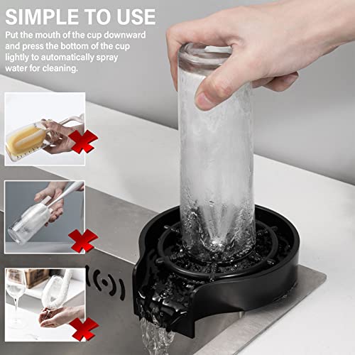 KOOHOAMZ Glass Rinser For Kitchen Sink - Automatic Cup And Bottle Washer, Faucet Attachment, Bar Accessory (Matte Black) - Image 3