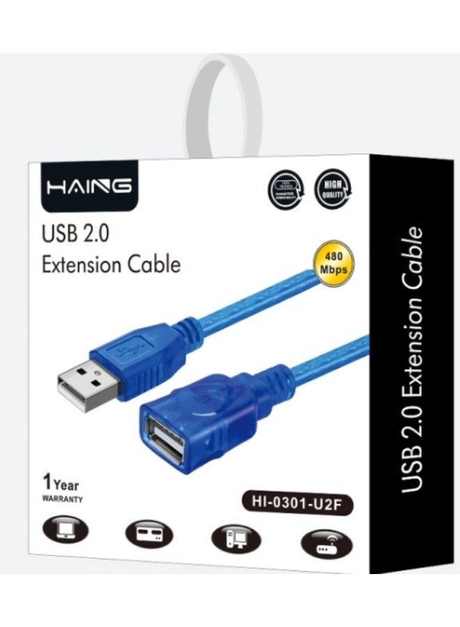Haing USB 2.0 A-F CABLE BLUE 3M - Image 1