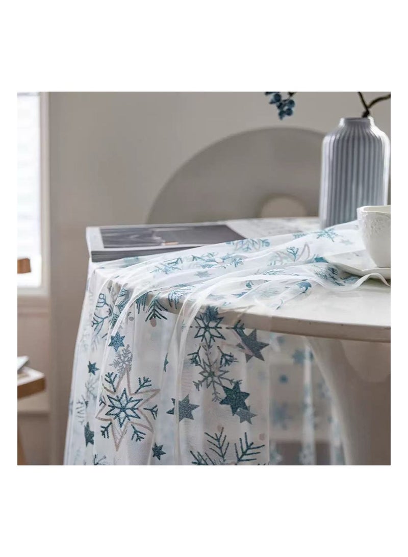 إزدنك مفرش طاولة من الدانتيل اللامع على شكل ندفة ثلج مربعة مقاس 150 سم × 150 سم مناسب لحفلات الزفاف والمطبخ والمطعم وديكور المنزل (أزرق) - Image 2