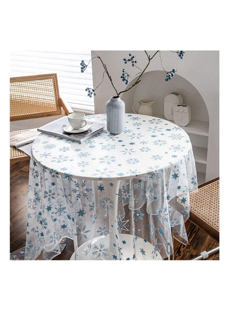 إزدنك مفرش طاولة من الدانتيل اللامع على شكل ندفة ثلج مربعة مقاس 150 سم × 150 سم مناسب لحفلات الزفاف والمطبخ والمطعم وديكور المنزل (أزرق) - Image 1