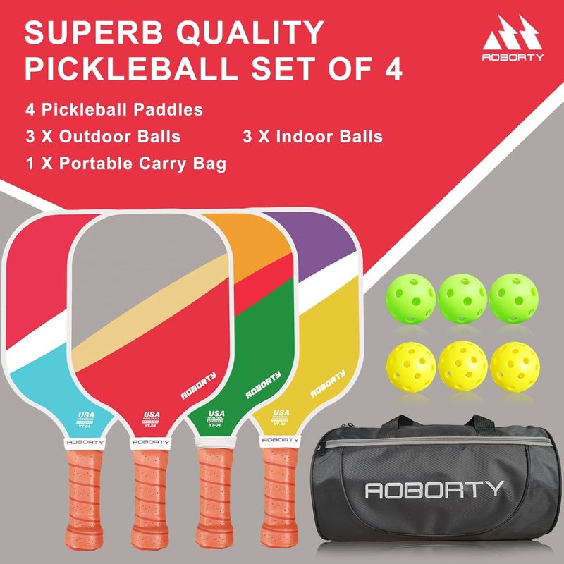 AOBORTY Pickleball Paddles 4 Pack - USAPA Light Graphite Premium Rackets Fiber Face  Polymer Honeycomb Core Pickleball Set with 4 Outdoor Indoor Balls Including Portable Carry Bag - Image 5