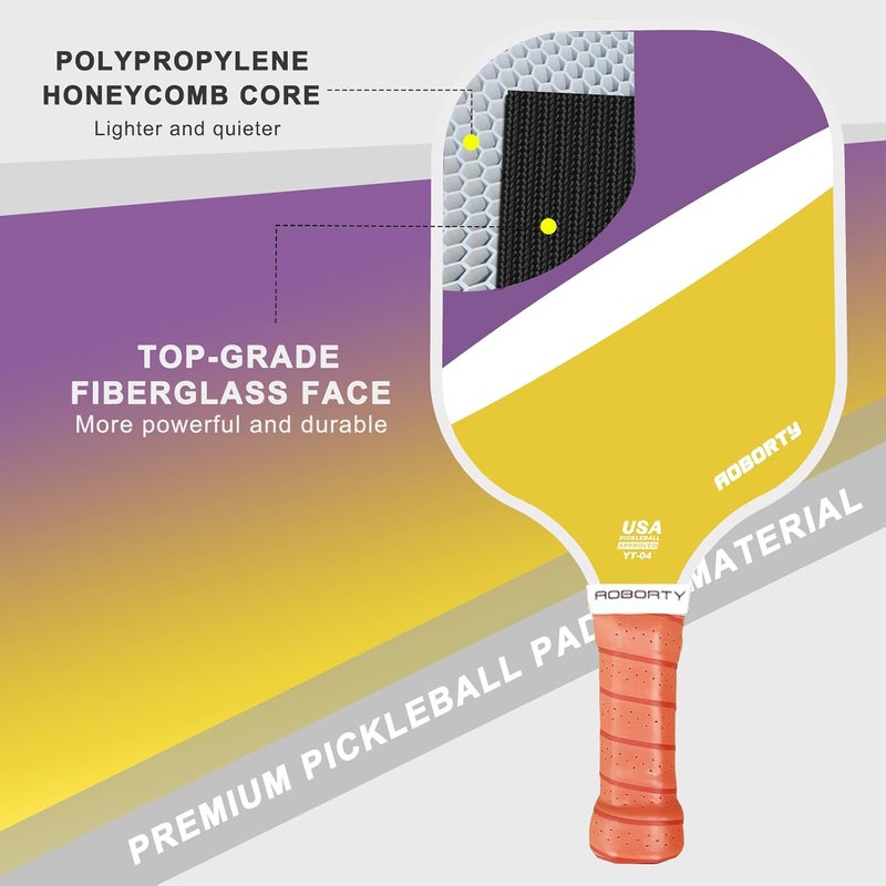 AOBORTY Pickleball Paddles 4 Pack - USAPA Light Graphite Premium Rackets Fiber Face  Polymer Honeycomb Core Pickleball Set with 4 Outdoor Indoor Balls Including Portable Carry Bag - Image 2