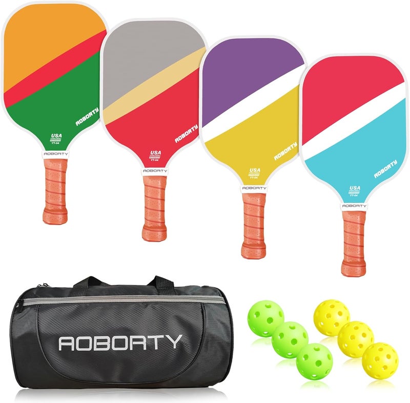 AOBORTY Pickleball Paddles 4 Pack - USAPA Light Graphite Premium Rackets Fiber Face  Polymer Honeycomb Core Pickleball Set with 4 Outdoor Indoor Balls Including Portable Carry Bag - Image 1