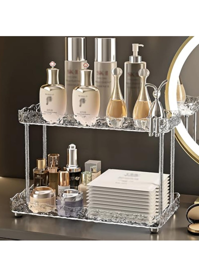 Arabest منظم العناية بالبشرة ذو طبقتين، منظم المكياج لسطح الطاولة، منظم العناية بالبشرة لسطح الطاولة، منظم المكياج لسطح الطاولة، منظم المكياج والعناية بالبشرة للحمام - Image 1