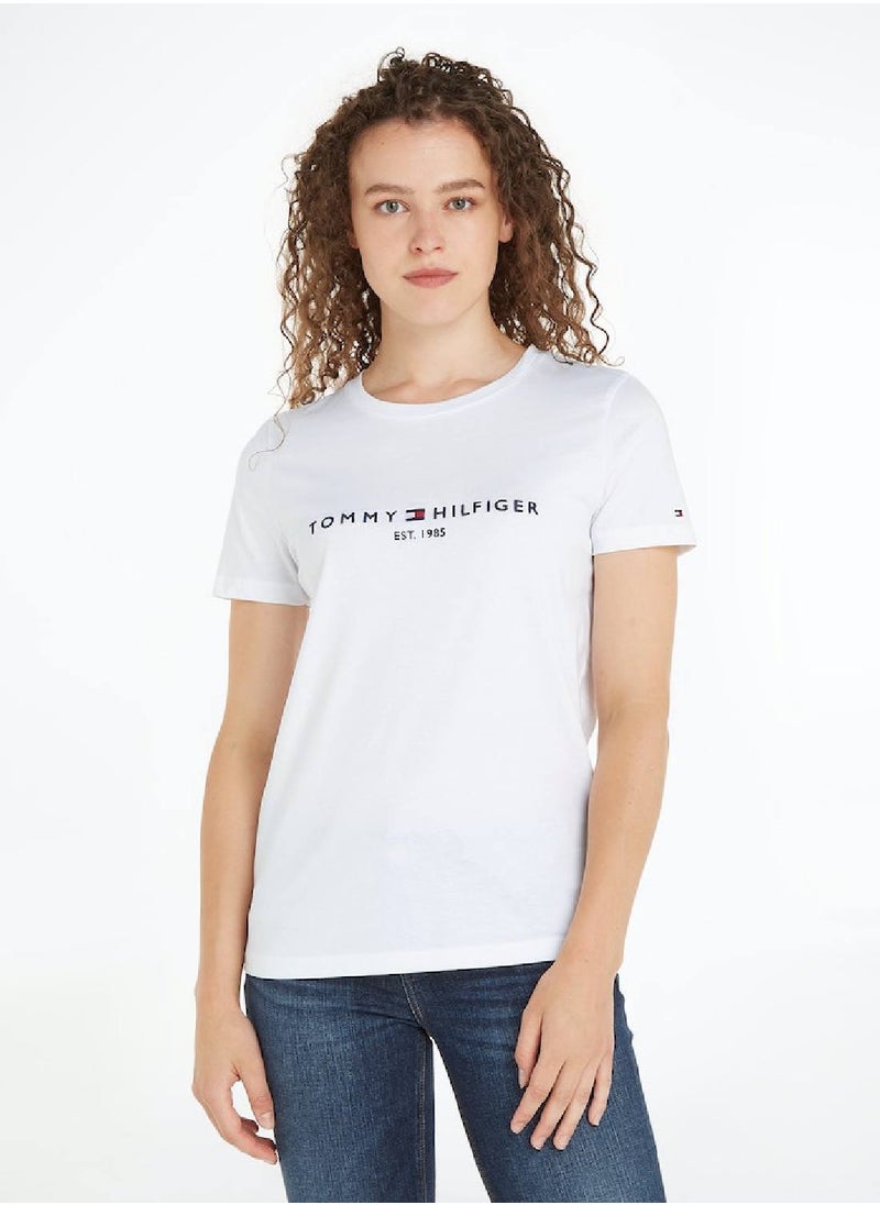 TOMMY HILFIGER Women's Organic Cotton Logo T-Shirt, White  - Image 1