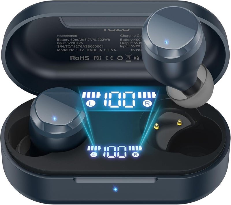 TOZO T12 (Compact Ergonomic Edition) Wireless Earbuds Bluetooth 5.3 Headphones, Call ENC Noise Cancelling Mic, 55Hrs Playtime App Customize EQ IPX8 Waterproof LED Digital Display Premium Sound Headset - Image 1