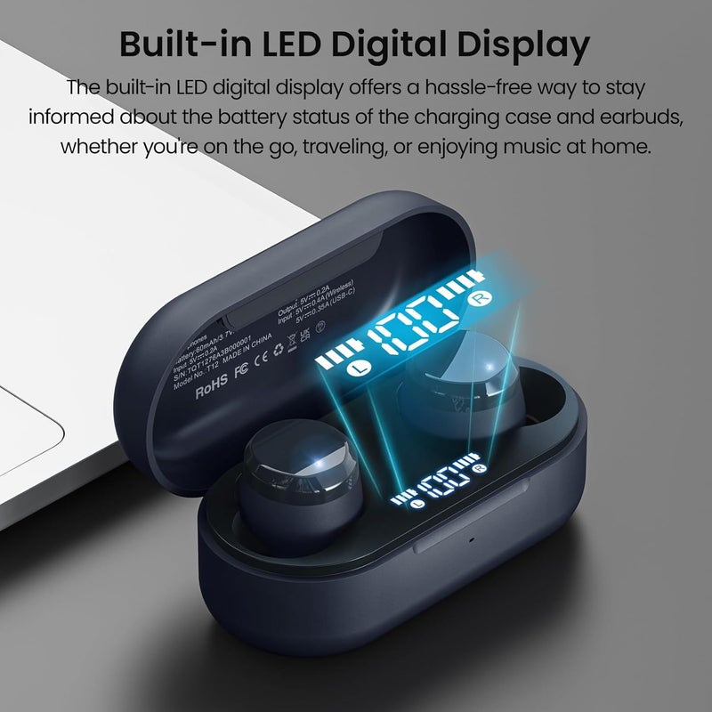 TOZO T12 (Compact Ergonomic Edition) Wireless Earbuds Bluetooth 5.3 Headphones, Call ENC Noise Cancelling Mic, 55Hrs Playtime App Customize EQ IPX8 Waterproof LED Digital Display Premium Sound Headset - Image 2