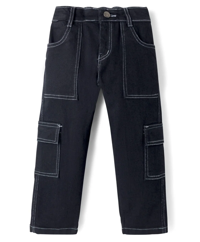 Pine Kids Pine Kids Denim Woven Full Length Solid Jeans With Cargo Pockets - Black