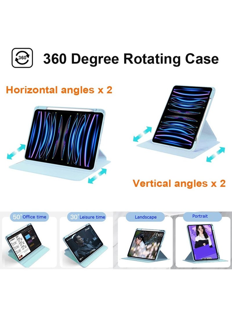 Beauenty Case for iPad Air 6th 11 inch (2024) / ipad Pro 11 inch (22/21/20/18) / ipad Air 4/5 10.9 inch，Tablet Protective Case With Pen Slot, Acrylic 360 ° Rotating Design, Automatic Wake-up/sleep, Soft Leat - Image 2
