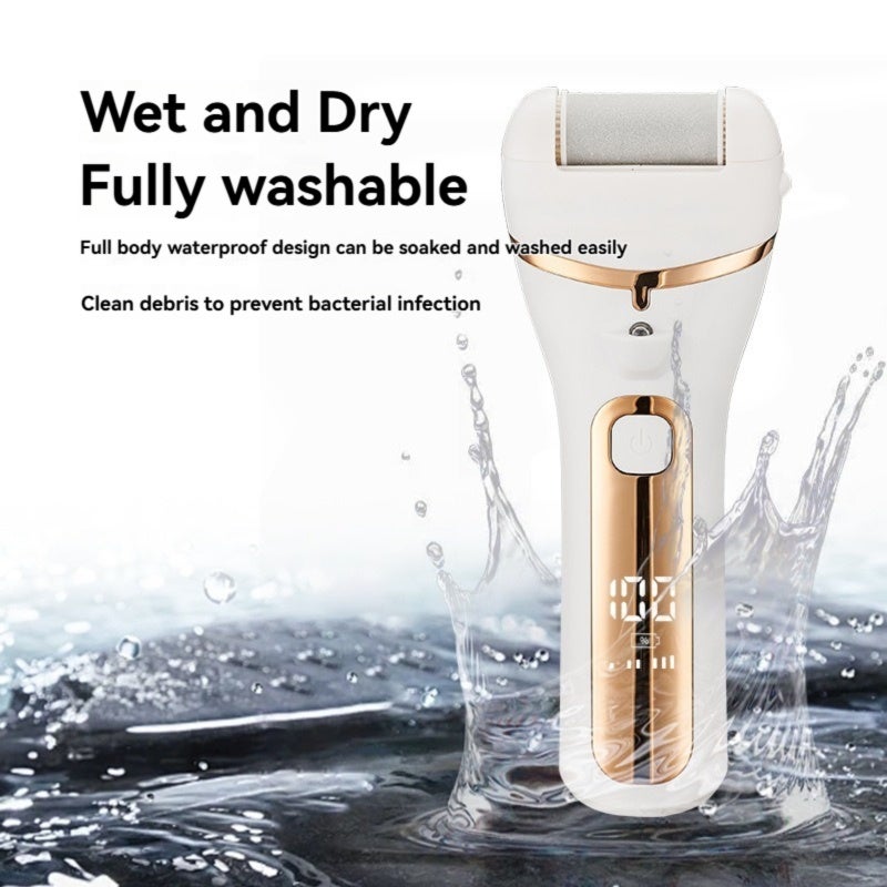 Electric Callus Remover: Gold, Compact Lightweight Ergonomic Design, Strong Power High-Speed Motor - Safe Rounded Edge Grinding Head, Wireless Waterproof Electric Foot Grinder for Foot Care, Sensitive - Image 4