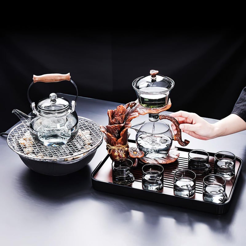 Miyxsin Semi Automatic Drip TeaPot, Heat Resistant Magic Teapot Set, Home Lazy Kung Fu Tea Maker Set, Magnetic Glass Tea Pot, High Borosilicate Glass TeaPot, Suitable for home/office Reception - Image 3