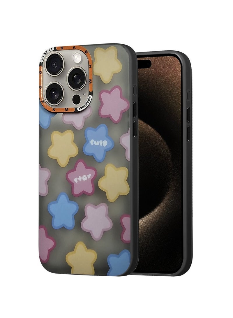 Techie Aesthetic Cute Star Frosted Back Cover Case with Raised Camera Lens Protector for Apple iPhone 15 Pro Max  - Image 1