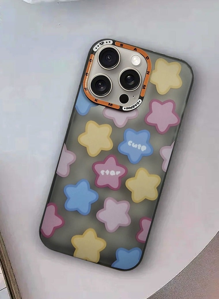 Techie Aesthetic Cute Star Frosted Back Cover Case with Raised Camera Lens Protector for Apple iPhone 15 Pro Max  - Image 4