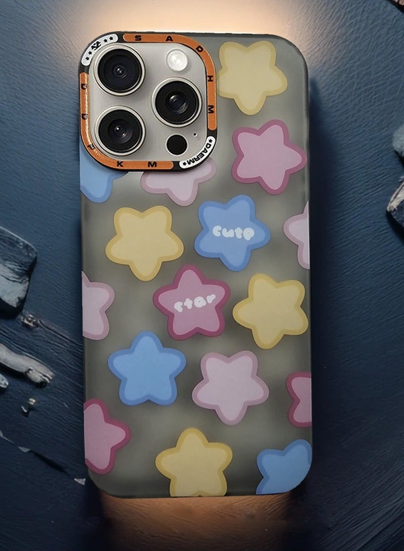 Techie Aesthetic Cute Star Frosted Back Cover Case with Raised Camera Lens Protector for Apple iPhone 15 Pro Max  - Image 5