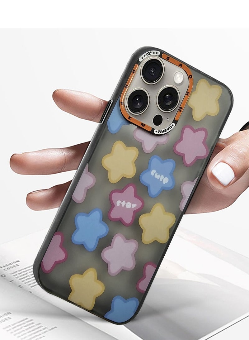 Techie Aesthetic Cute Star Frosted Back Cover Case with Raised Camera Lens Protector for Apple iPhone 15 Pro Max  - Image 3