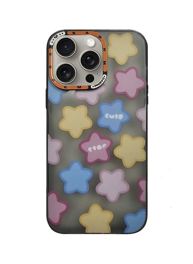 Techie Aesthetic Cute Star Frosted Back Cover Case with Raised Camera Lens Protector for Apple iPhone 15 Pro Max  - Image 2