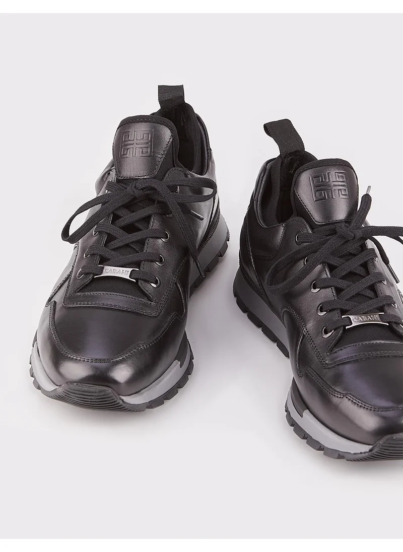 Cabani Genuine Leather Black Lace-Up Men's Sports Shoes