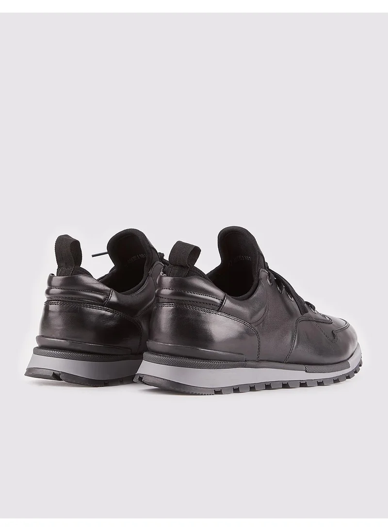 Cabani Genuine Leather Black Lace-Up Men's Sports Shoes