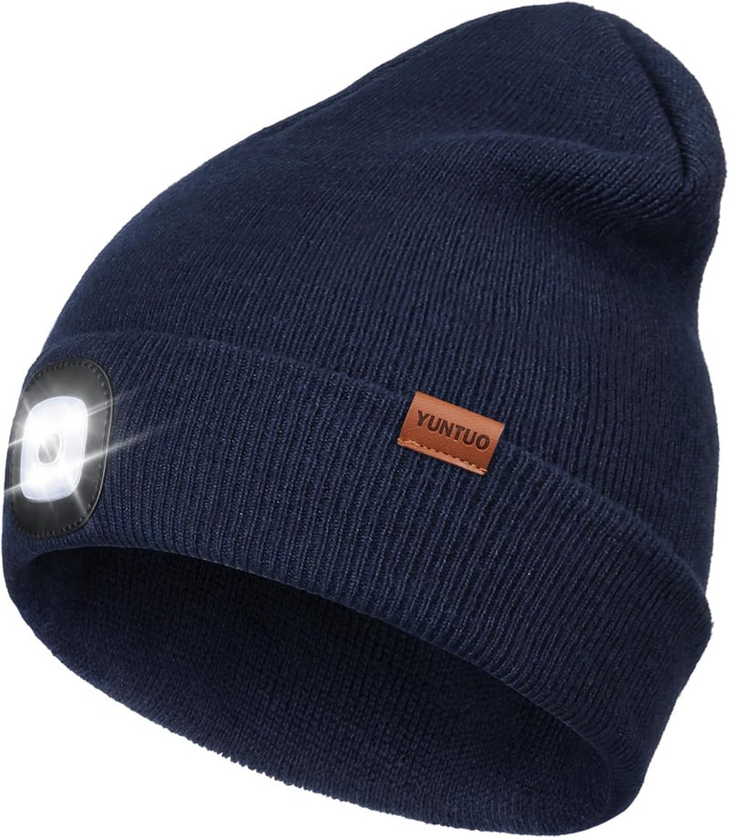 YunTuo Store LED Beanie with The Light, Unisex USB Rechargeable Headlamp Winter Knitted Cap Gifts for Men Dad Husband Him - Image 1