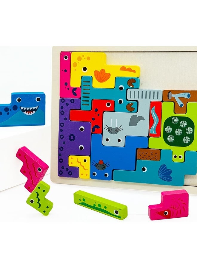 HALAMODO Three-In-One Wooden Blocks Puzzle Russian Blocks for Kids, Children's Puzzle Game Board Learning Education Montessori Toddler Puzzle Wooden Toys for Kids Birthday Party Gift - Image 3