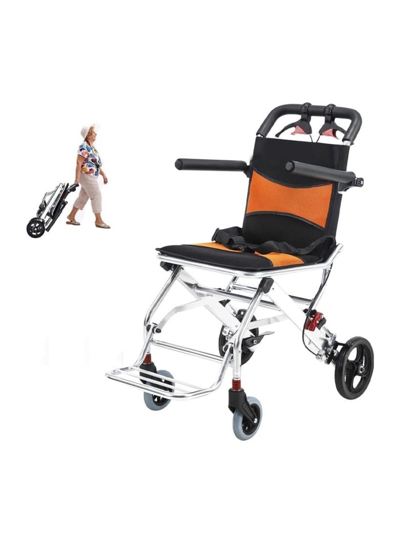 Cool Baby Aircraft Wheelchair Travel Wheelchair Ultra-light Aluminum Alloy Wheelchair Portable Folding Wheelchair Elderly Disabled Scooter with Storage Bag