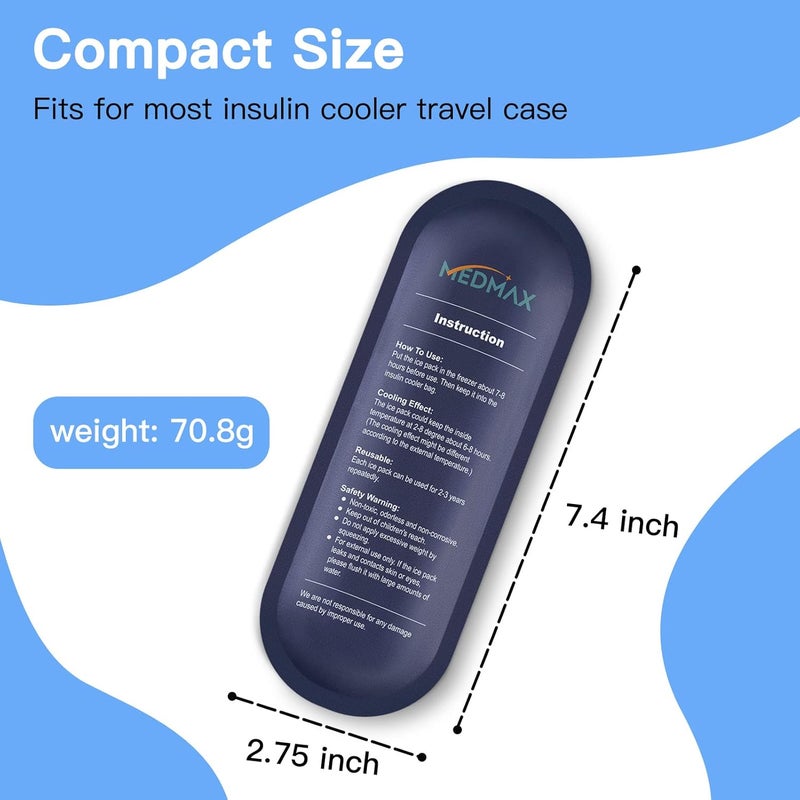MEDMAX Ice Packs for Insulin Travel Case Reusable Insulin Cooler Ice Packs for Insulated Travel Medical Diabetic Supplies Storage Organizer Bag 2 Packs - Image 2