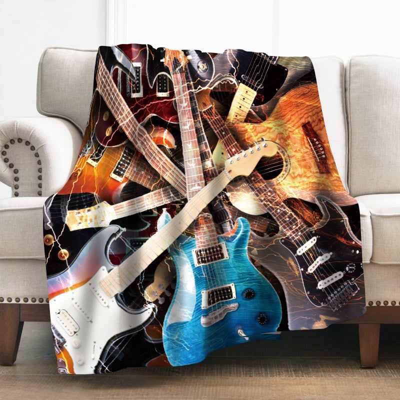 Levens Music Guitar Blanket Gifts for Women Girls Boys Rock Instrument Decoration for Home Bedroom Living Room Sofa Soft Fuzzy Lightweight Throw Blankets 50x60