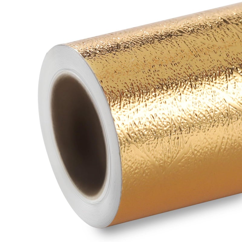 HTVRONT Textured Metallic Permanent Vinyl - 12" x 6ft Gold Chrome Self-Adhesive Vinyl Compatible with Cricut Cutting Machine, Silhouette, Cameo Cutters, Signs, Scrapbooking, Home Decoration (Gold) - Image 1