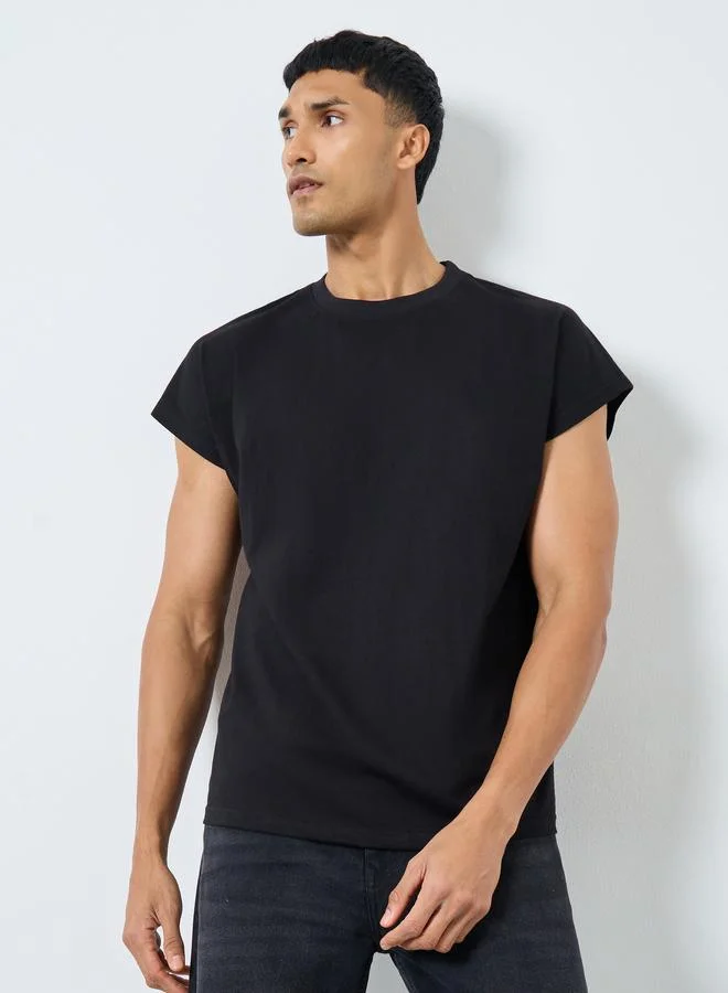 Styli Men Black Graphic Print Jersey Tank
