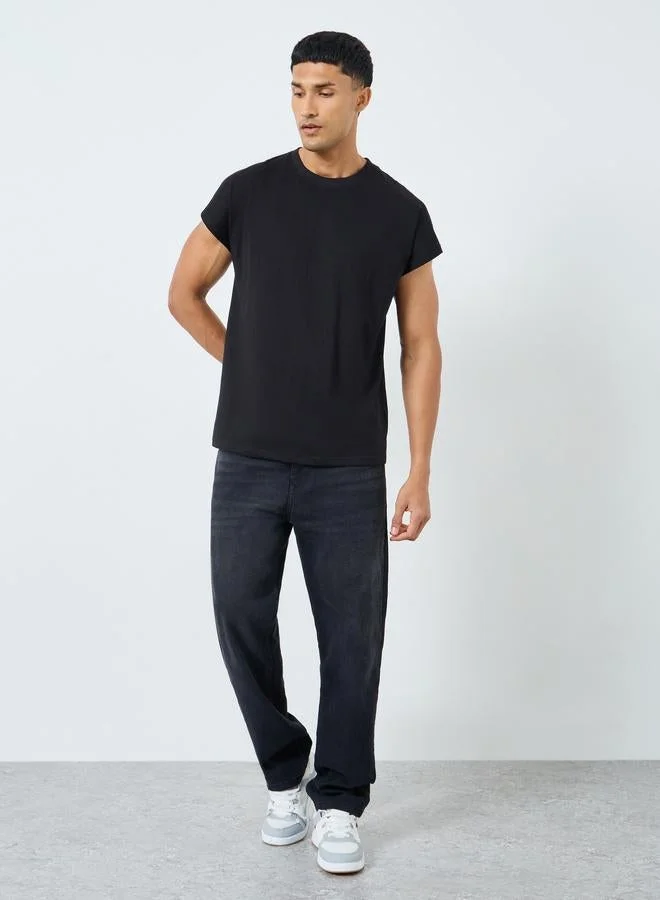 Styli Men Black Graphic Print Jersey Tank