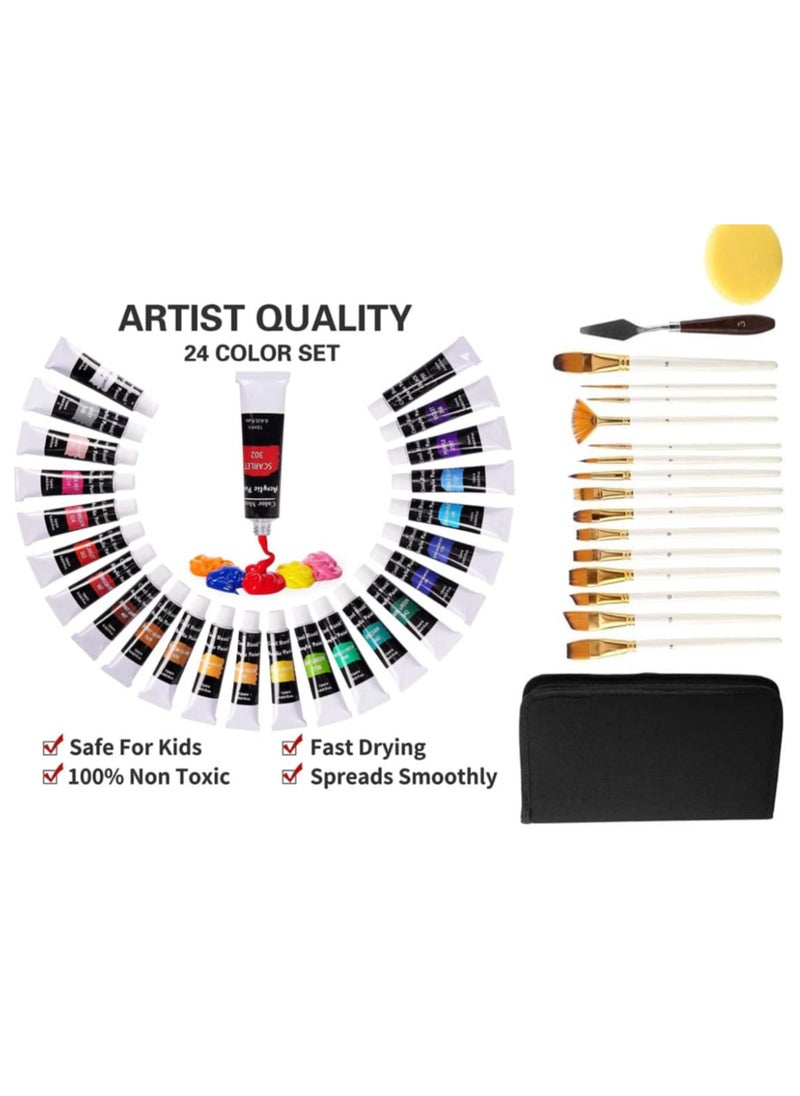 S2C S2C Acrylic Paint & Professional Brush Combo Set - 24x12ml Non-Toxic Vibrant Acrylic Colors + Nylon Hair Brushes for Canvas, Wood, Rock & Face Painting – Ideal for Beginners & Professionals  - Image 5