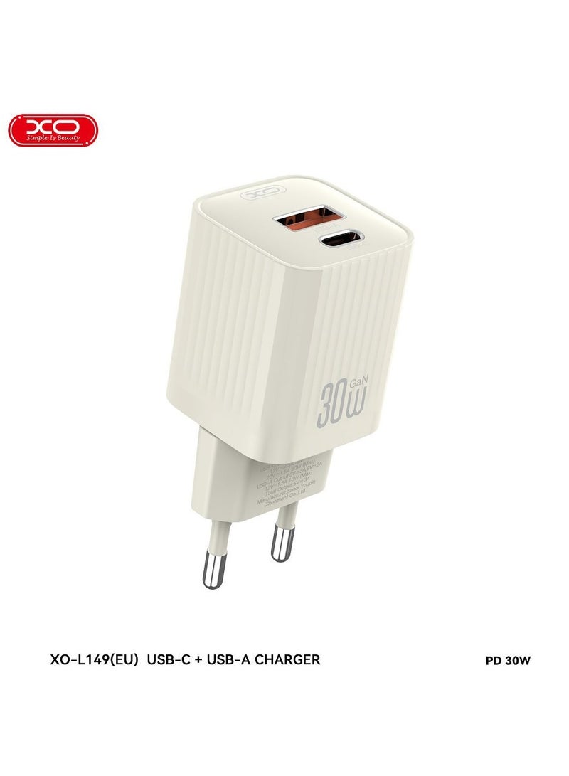 XO XO Fast Charger Head Built-in Dual 30W USB-C & 18W USB-A Charging Ports Support iPhone & Samsung  - Image 1