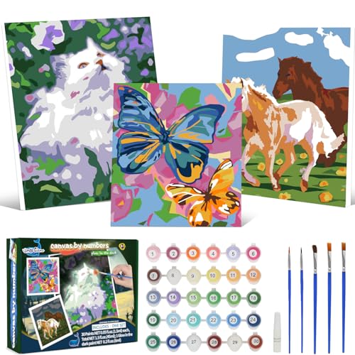Wings Giant PaintbyNumbers for Kids Ages 812 Acrylic Paint Set Paint by Numbers Glow in The Dark DIY Craft Include 3 Canvas Framed with 30 Pots 5 Brushes Horse Paint by Number Wooden Crafts to Paint - Image 1