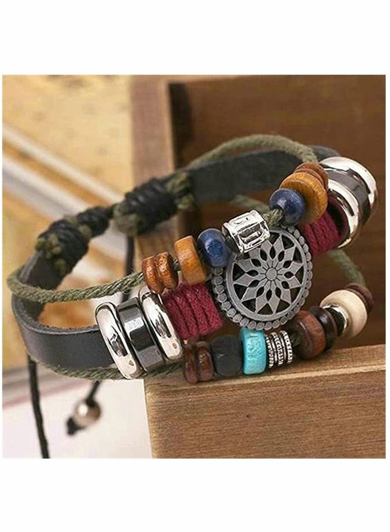 SYOSI Leather Rope Bracelets Vintage Bohemia Beaded Bracelets Multilayer Hand Woven Wristbands Hemp Cords Wrap Bracelet Jewelry for Men and Women - Image 3