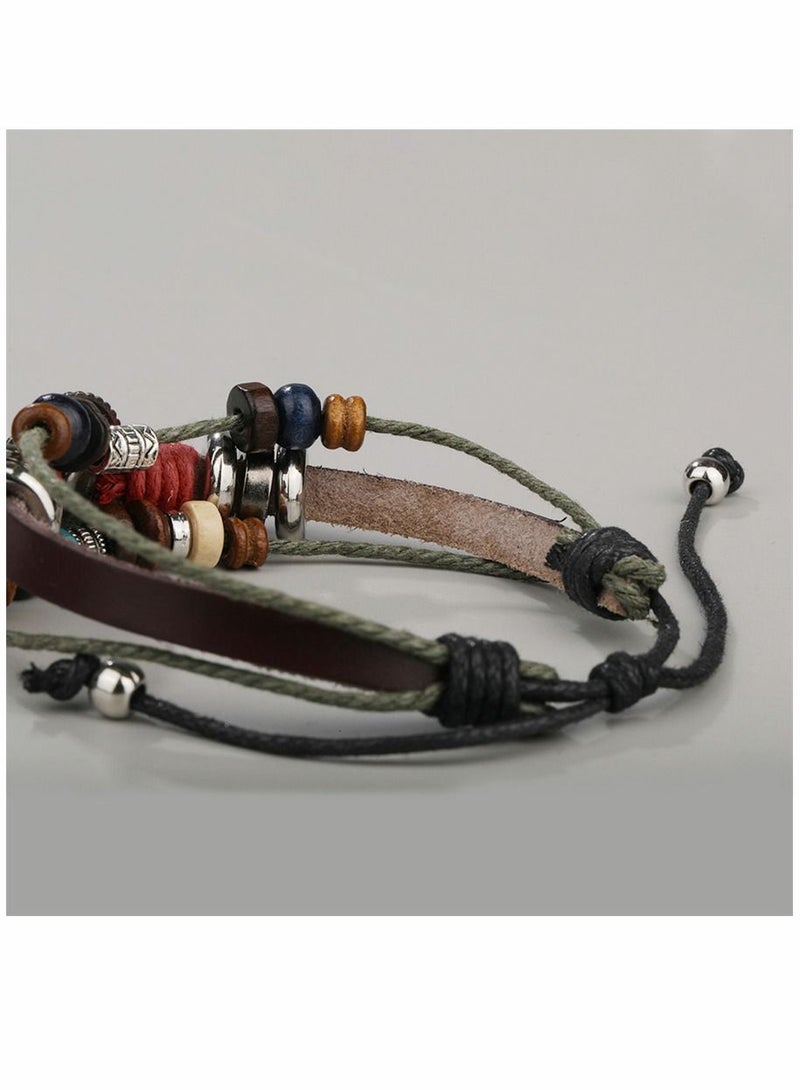 SYOSI Leather Rope Bracelets Vintage Bohemia Beaded Bracelets Multilayer Hand Woven Wristbands Hemp Cords Wrap Bracelet Jewelry for Men and Women - Image 4