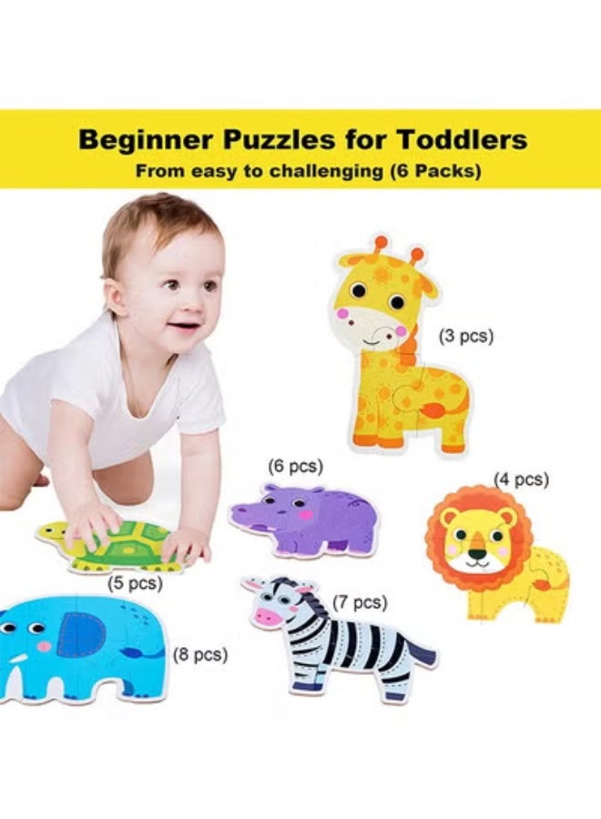 fantasize Puzzles for Toddlers Ages 2 3 4 5 Years Old, Safari Animals Floor Jigsaw Puzzles for Beginner, Educational Gifts for Girls Boys Kids(6 Pack) - Image 2