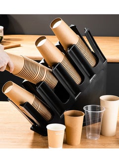CityRiya-Long Lid Dispenser, Paper Cup and Lid Holder, Paper Cup Dispenser, Cup Holder with 4 Compartments, Disposable Coffee Cup Dispenser, Plastic Cup Storage & Lid Holder for Countertops, Kitchen, Black  - Image 1