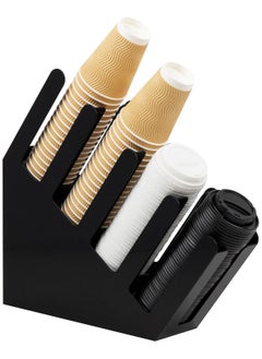 CityRiya-Long Lid Dispenser, Paper Cup and Lid Holder, Paper Cup Dispenser, Cup Holder with 4 Compartments, Disposable Coffee Cup Dispenser, Plastic Cup Storage & Lid Holder for Countertops, Kitchen, Black  - Image 2