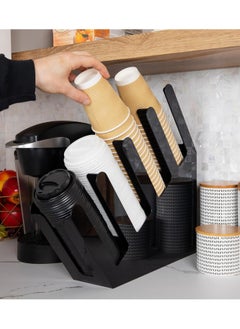 CityRiya-Long Lid Dispenser, Paper Cup and Lid Holder, Paper Cup Dispenser, Cup Holder with 4 Compartments, Disposable Coffee Cup Dispenser, Plastic Cup Storage & Lid Holder for Countertops, Kitchen, Black  - Image 3