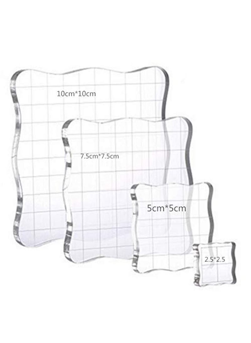 Arbuya 4 PiecesSet Stamp Blocks with Grid and Grip Acrylic Clear Stamping Blocks Set for Scrapbooking Crafts Card Making Assorted Sizes 
