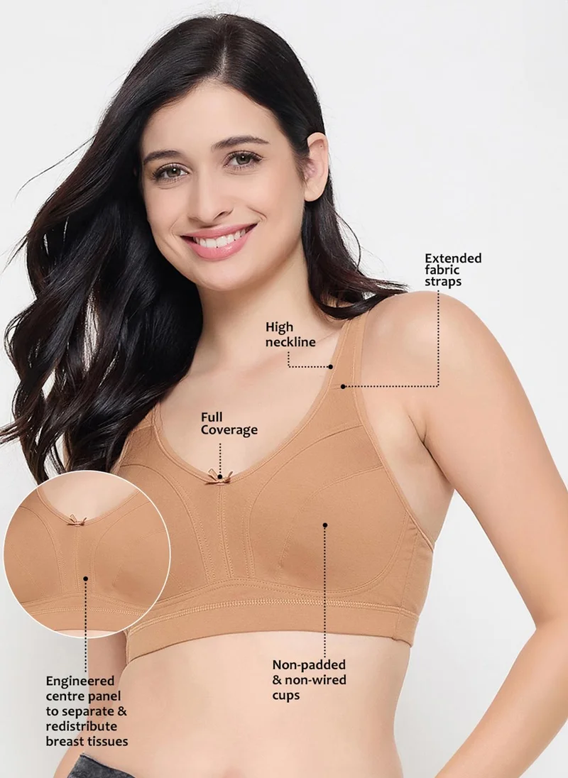 كلوفيا Clovia Non-Padded Non-Wired Full Coverage Full Figure Bra in Beige - Cotton